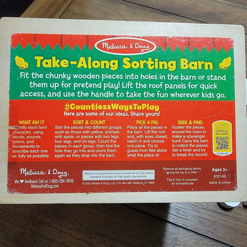 Melissa & Doug Wooden Take-Along Sorting Barn w/ Flip Up Roof & Handle - 10 Pc